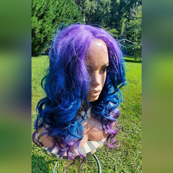 Purple blue ombre Synthetic lace Wig - Picture 5 of 7